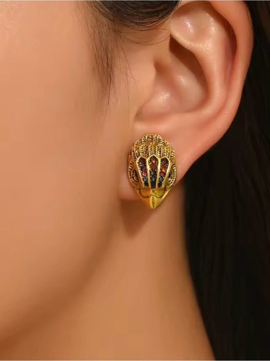 Anthropologie Jewelry - Gold Shell Stud Earrings with Multicolor Glitter